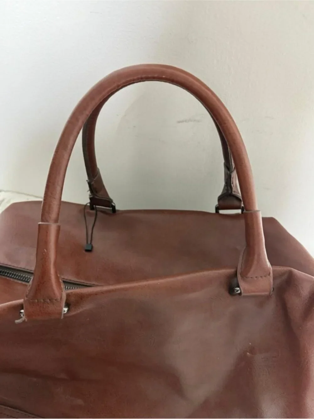 Zara Man Brown Faux Leather Weekender Duffel Bag Travel Overnight Carry-On